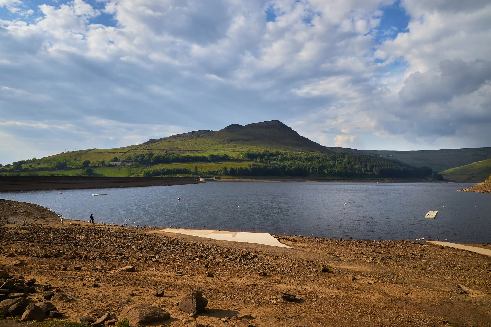 Reflections and shoreline at Dovestone Reservoir