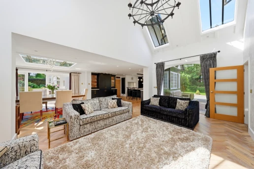 Relaxed living area beneath rooflights at Fieldhead, Prestbury