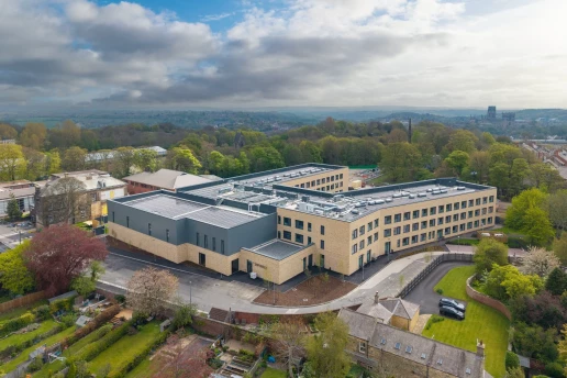 Aerial overview of St Leonard’s Catholic School and surrounding Durham context
